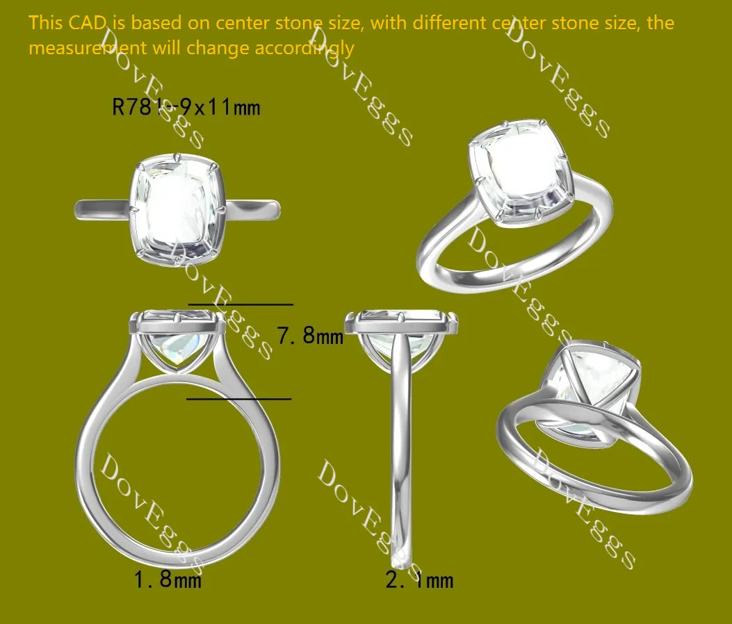 Cushion bezel solitaire brilliant moissanite engagement ring| DovEggs