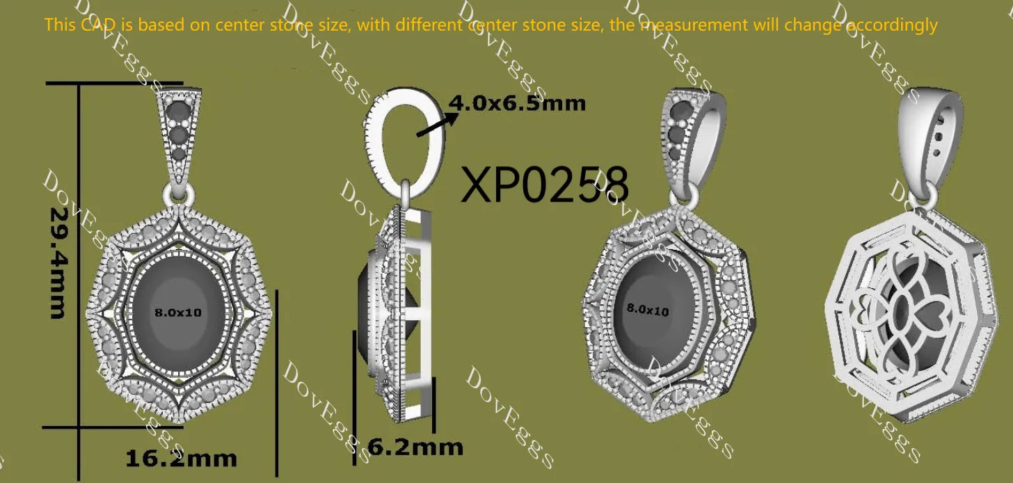 Oval art deco pave halo colored gem pendant necklace (pendant only)| Doveggs