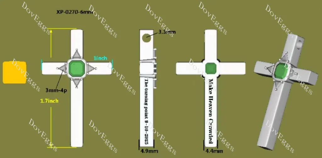 Asscher moissanite bezel Cross pendant necklace (pendant only)| Doveggs