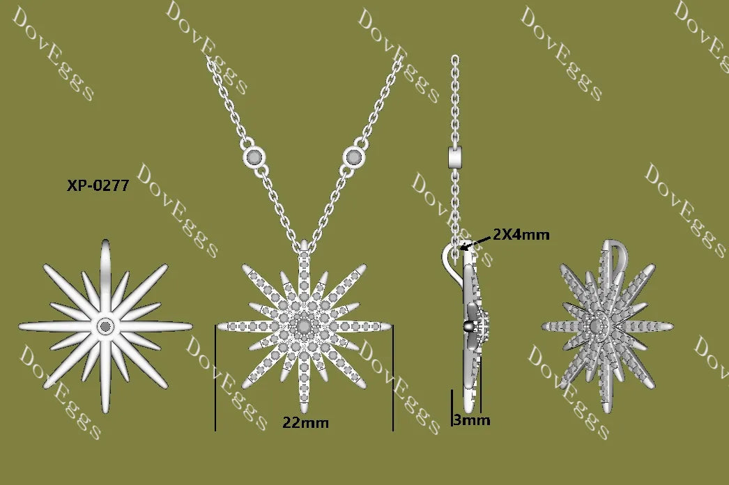 Starburst round moissanite pendant necklace with 18"+2" length chain| Doveggs