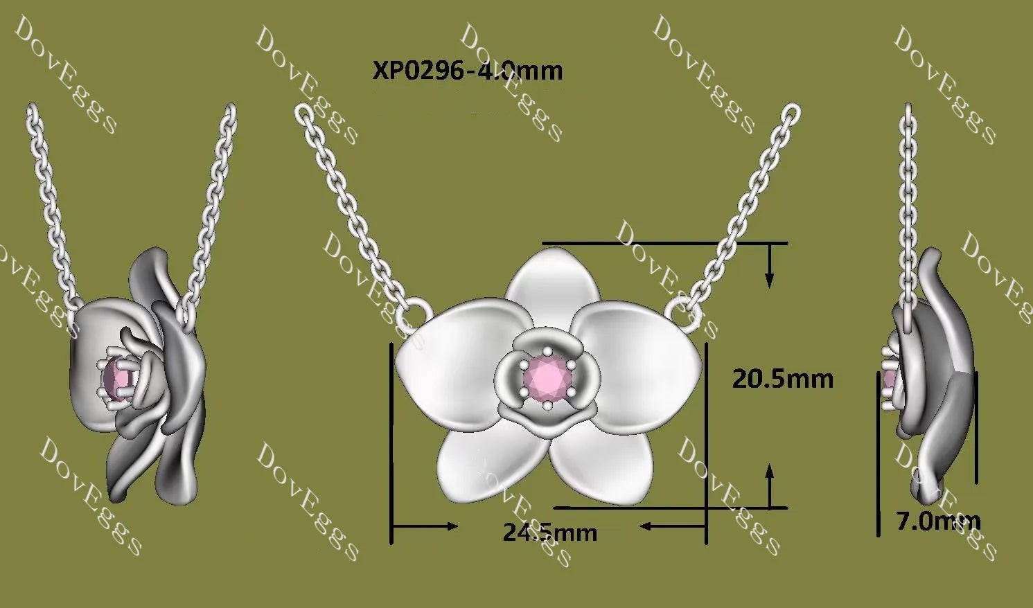 Round orchid flower matte effect colored gem pendant necklace with 18"+2" length chain| Doveggs
