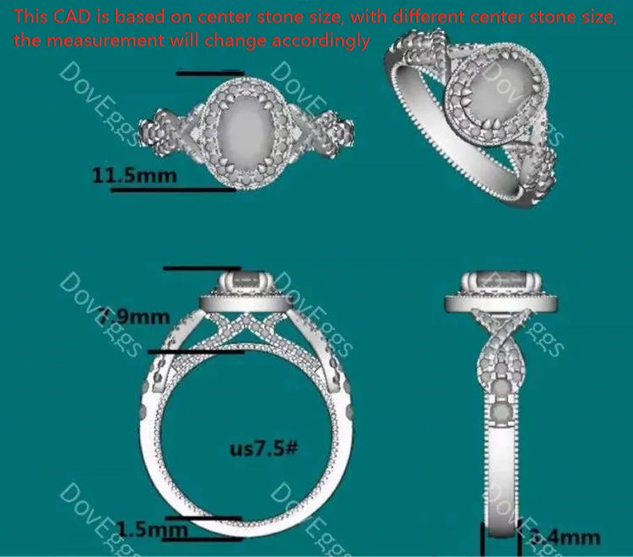 Oval art deco halo moissanite engagement ring| DovEggs