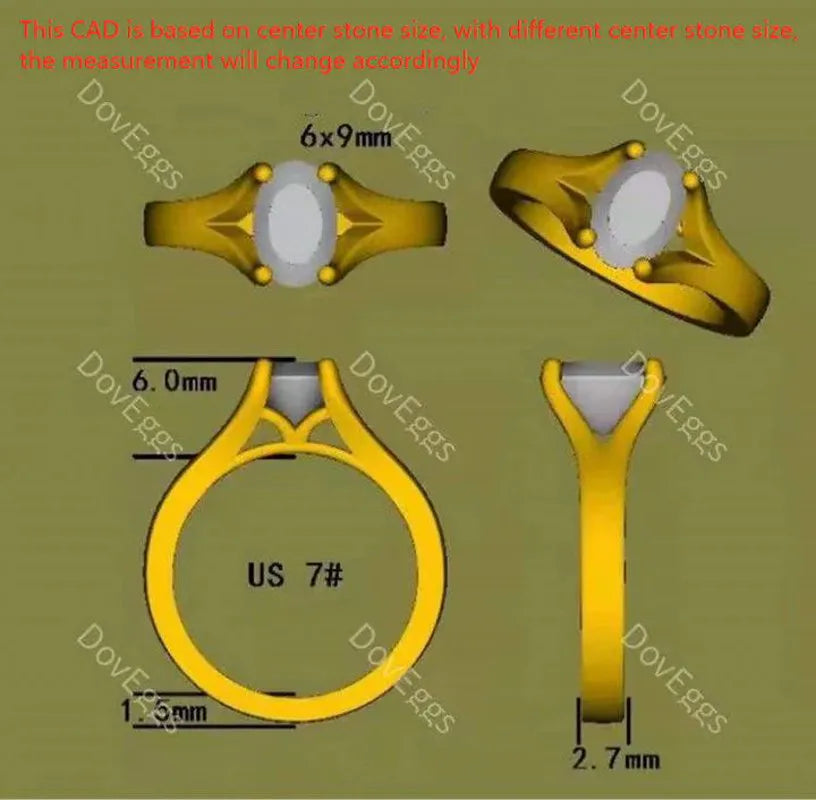 Oval solitaire split shank moissanite engagement ring| Doveggs