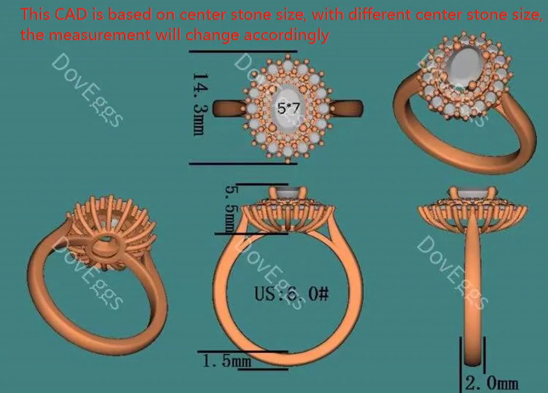 The Persephone-Oval flower shape halo moissanite engagement ring| DovEggs