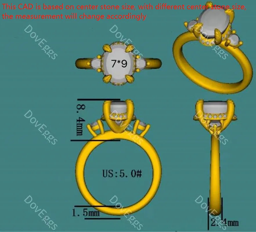 The Katherine-Oval side stone moissanite engagement ring| Doveggs