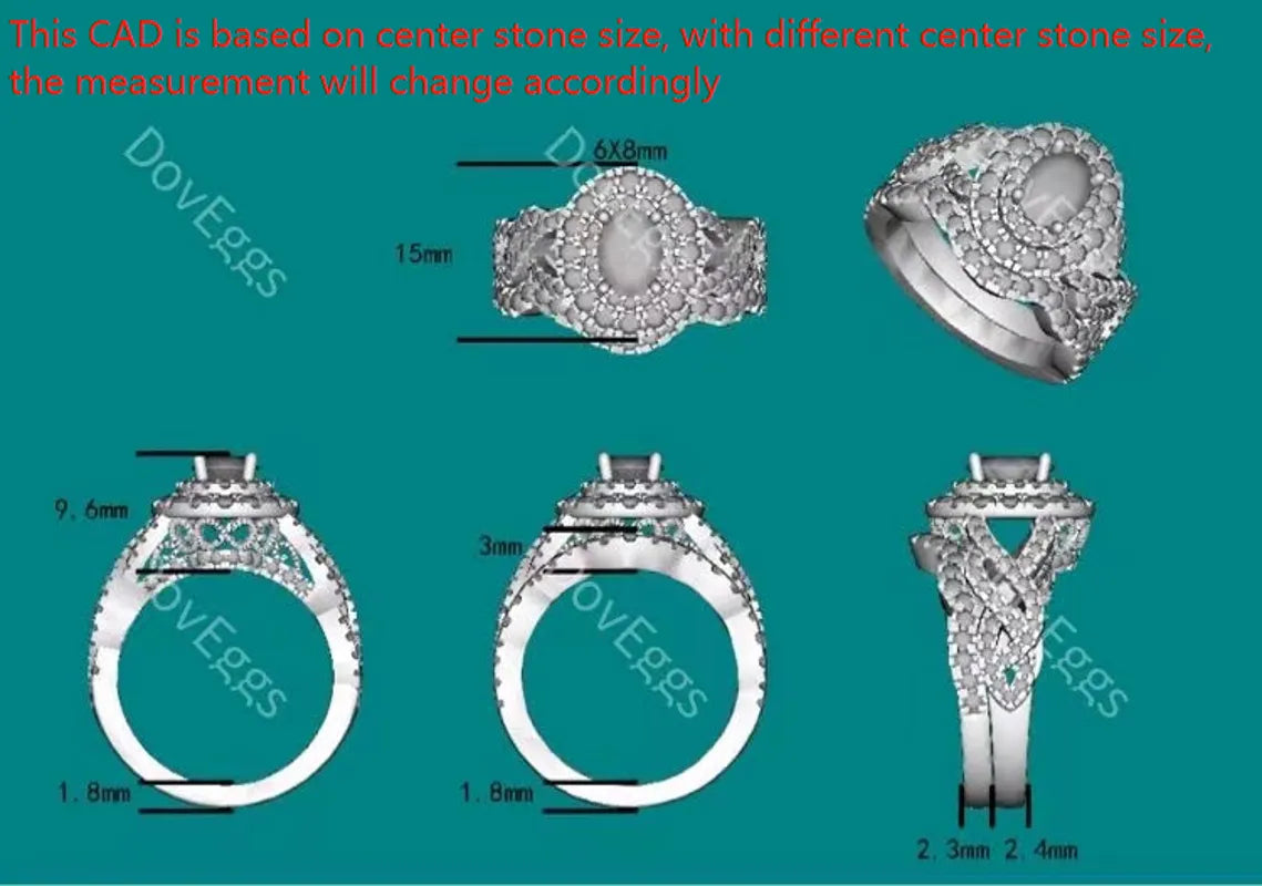 Oval halo pave moissanite bridal set(2 rings)| Doveggs