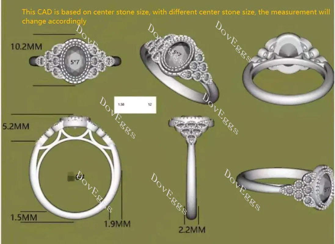 Atherine’s Joy-Oval side stones stardust grey moissanite engagement ring| DovEggs