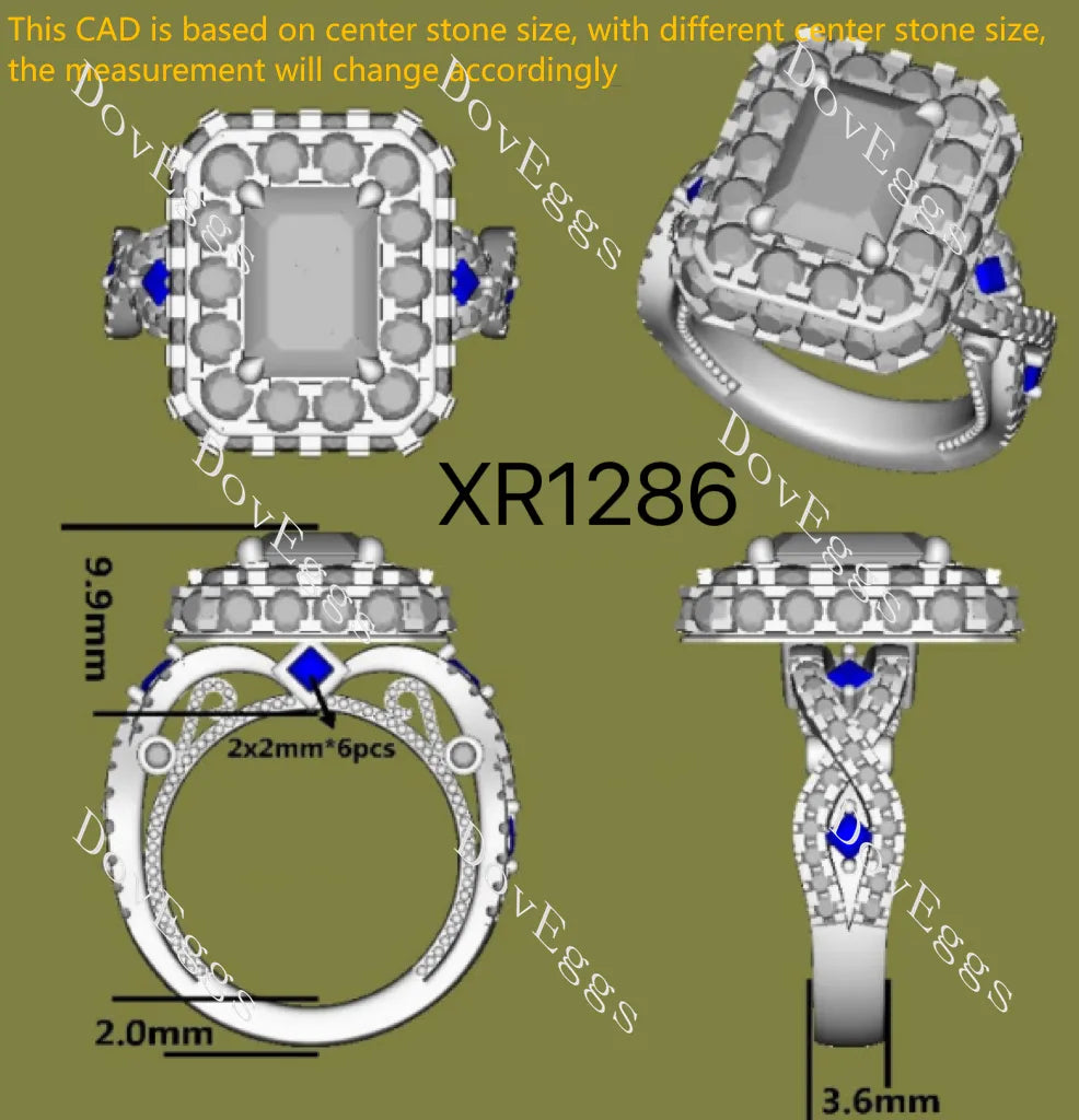 Emerald halo pave vintage moissnaite engagement ring| Doveggs