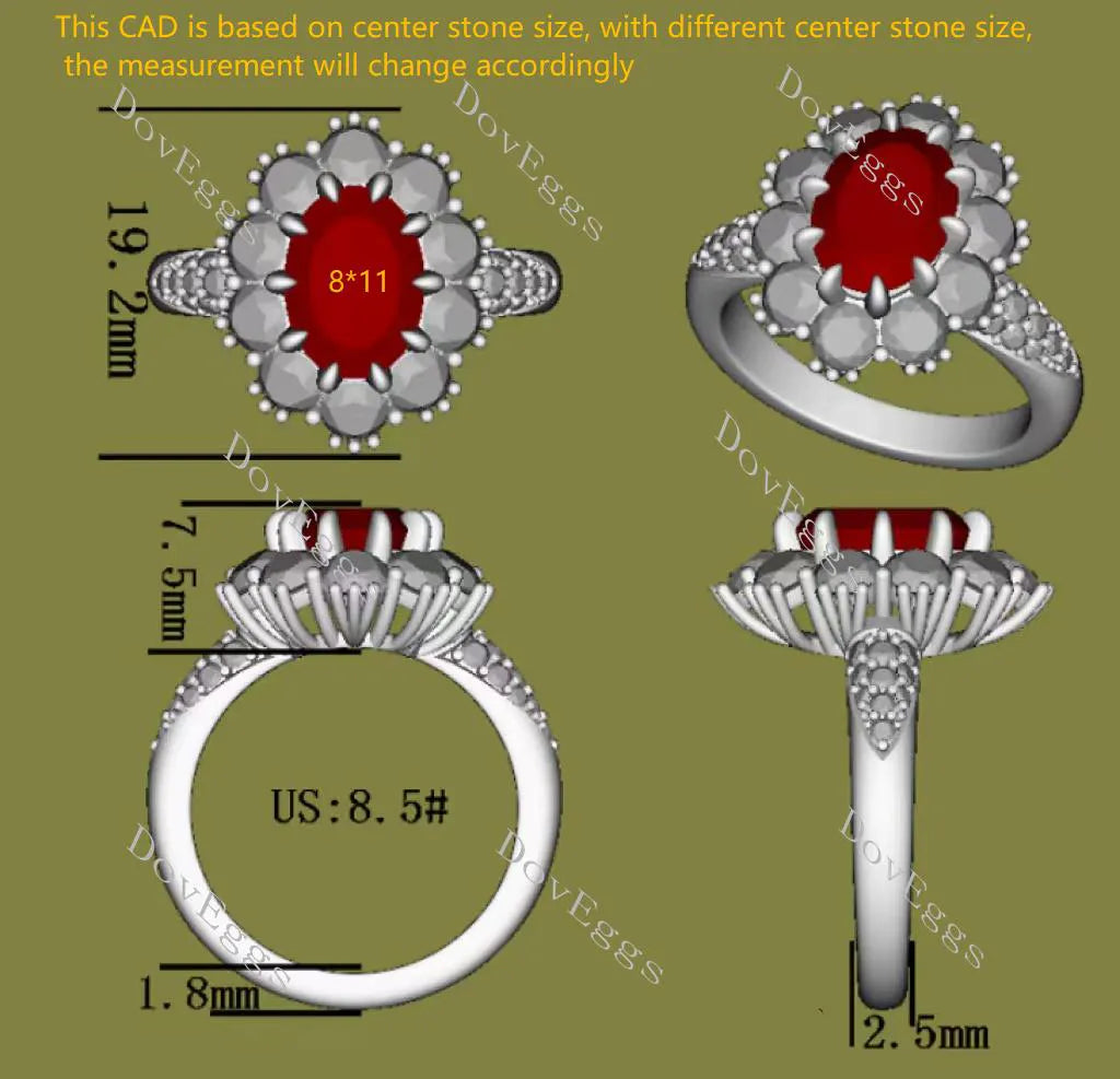 Oval floral halo pave colored gem engagement ring| DovEggs