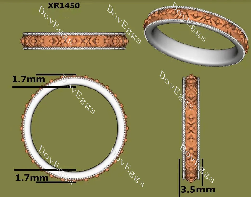 Carved art deco plain wedding band-3.5mm band width| DovEggs