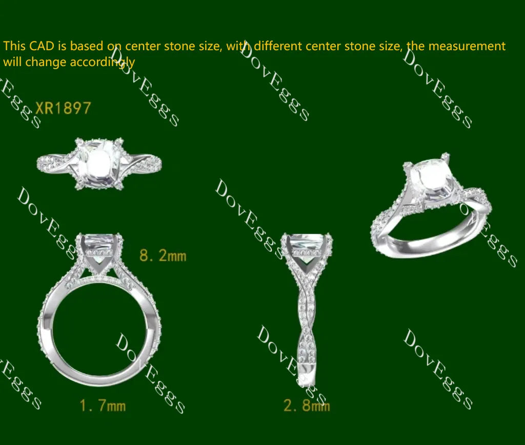 Carissa's Dream-Cushion split shanks moissanite engagement ring| DovEggs