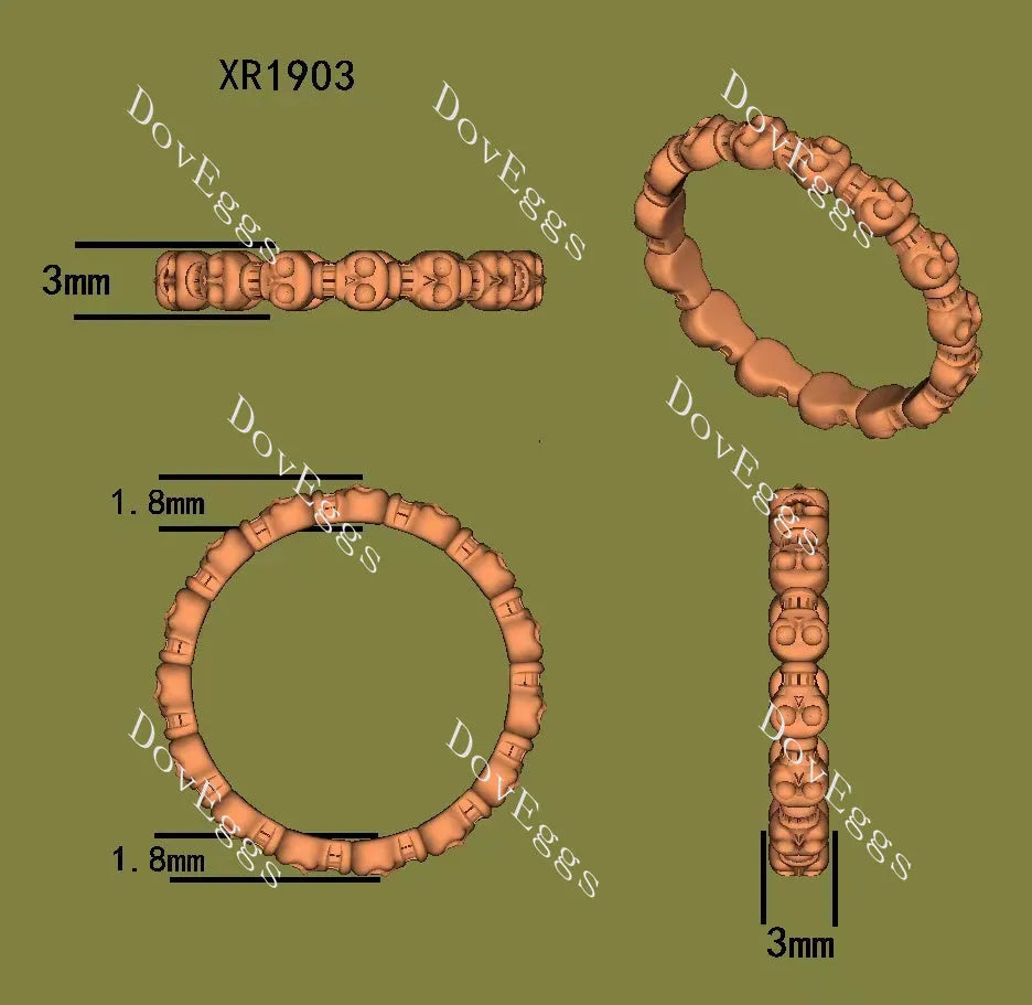Plain mini skull eternity band-3.0mm band width| DovEggs