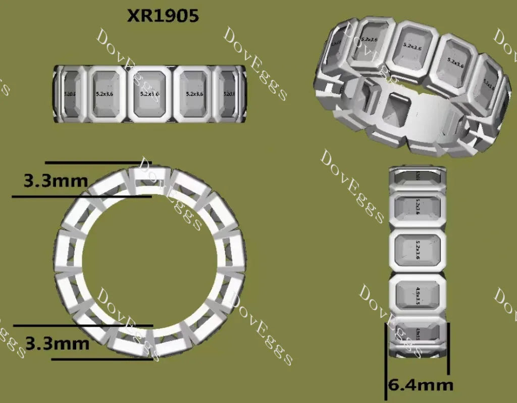 Radiant full eternity bezel moissanite/lab grown diamond accents wedding band-6.4mm band width| DovEggs