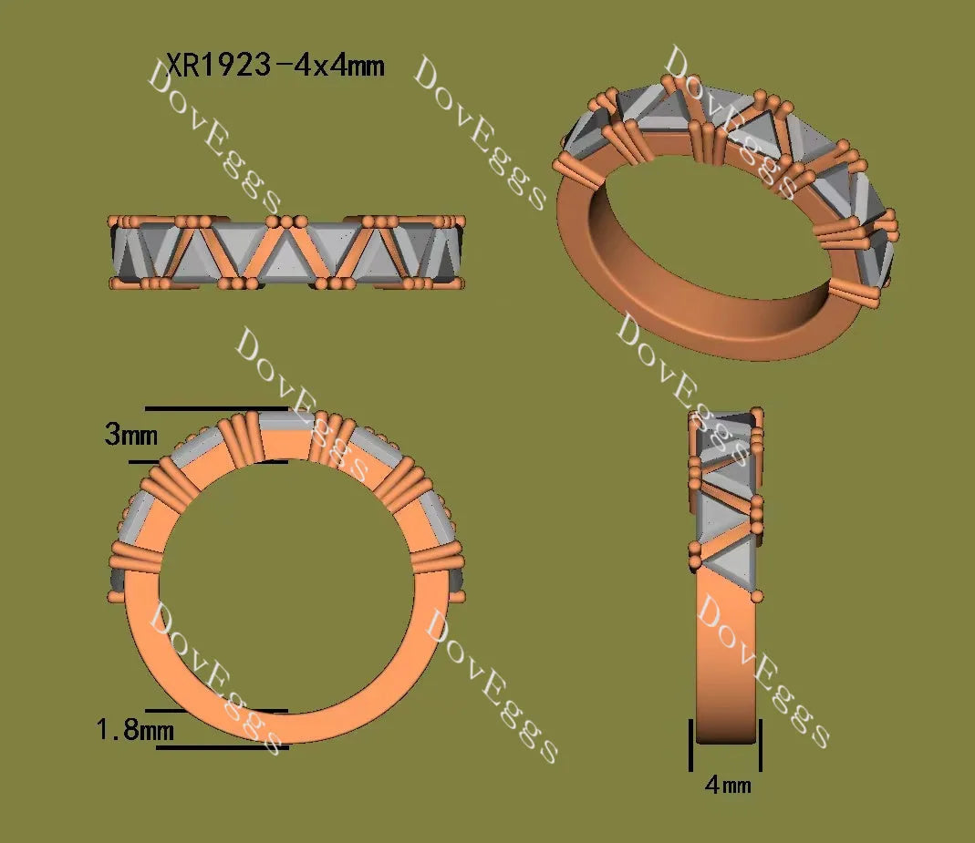 Triangle half/full eternity moissanite wedding band-4.0mm band width| DovEggs