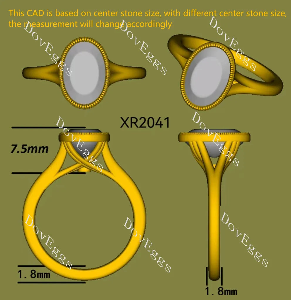 Oval bezel split shanks moissanite engagement ring| Doveggs