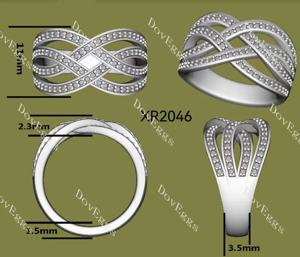 Round criss cross pave moissanite/ lab grown diamond wedding band-3.5mm band width| DovEggs
