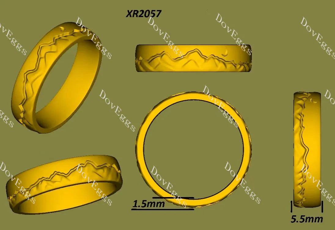 Mountain moon carved brushed finish plain band-5.5mm band width| DovEggs