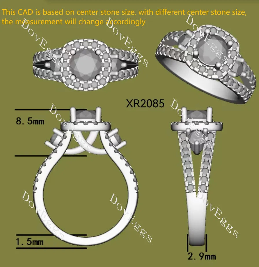 The Josephine- Round halo side stones split shanks moissanite engagement ring| DovEggs