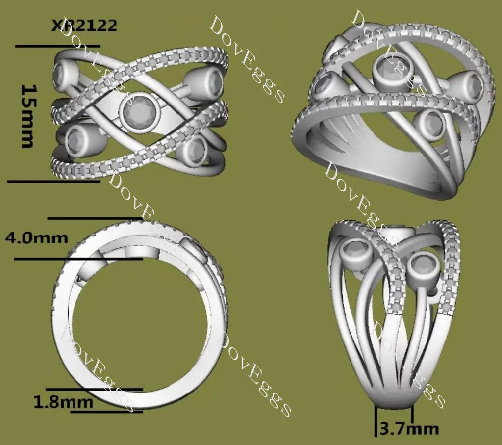 Round pave cross moissanite/lab grown diamond wedding band-15mm band width| DovEggs