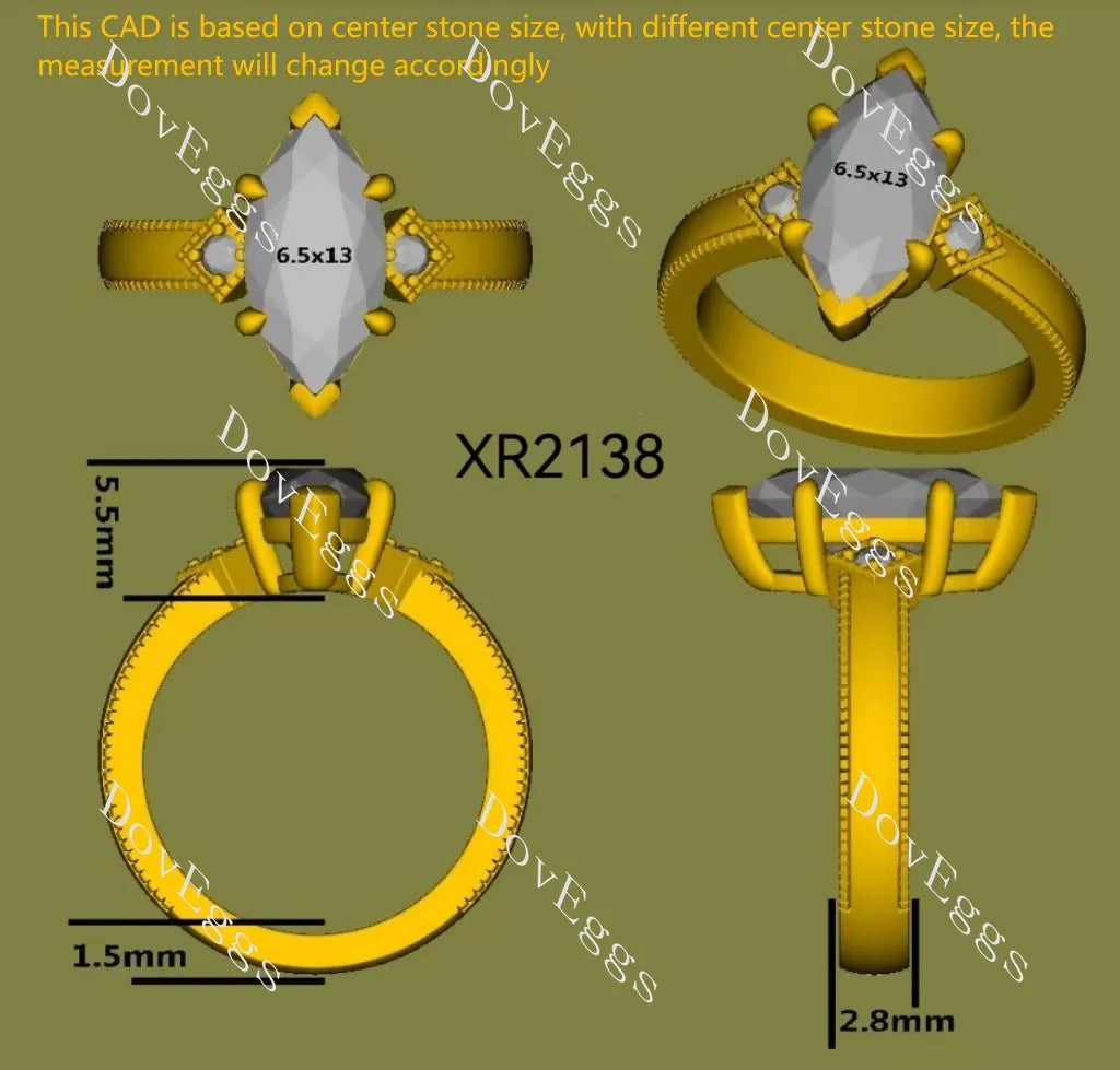 Marquise Modified H&A cut three stones moissanite engagement ring| DovEggs