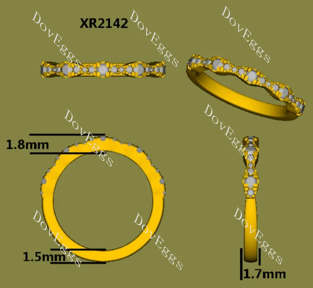 Round pave moissanite/ lab grown diamond wedding band-1.7mm band width| DovEggs