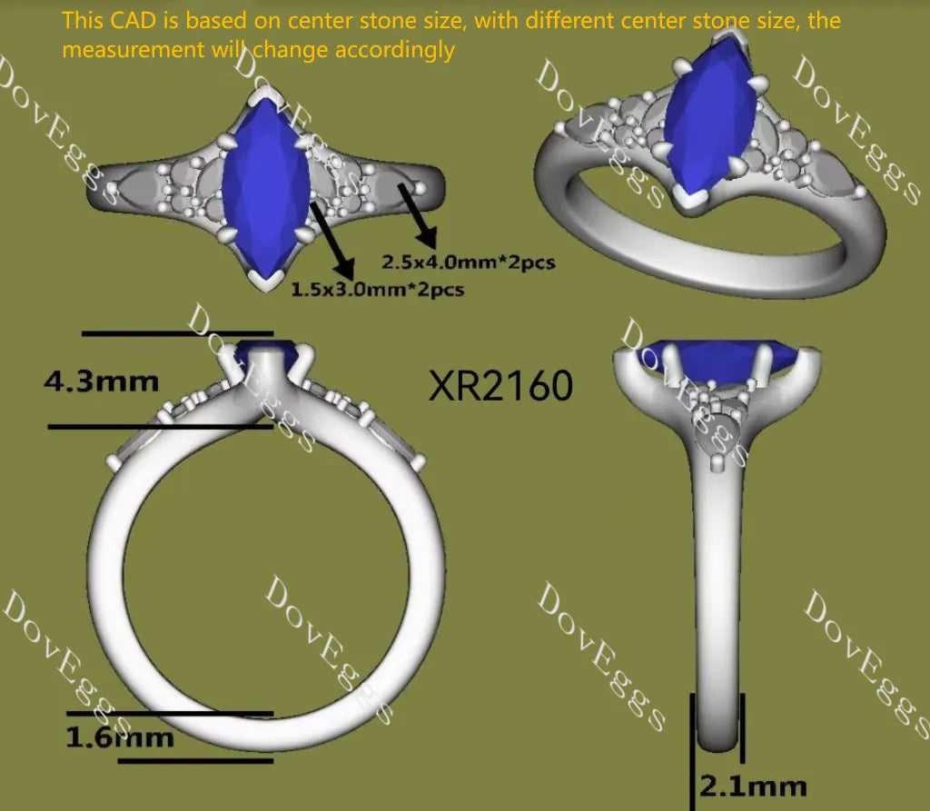 Harley-Marquise side stones vintage moissanite engagement ring| DovEggs