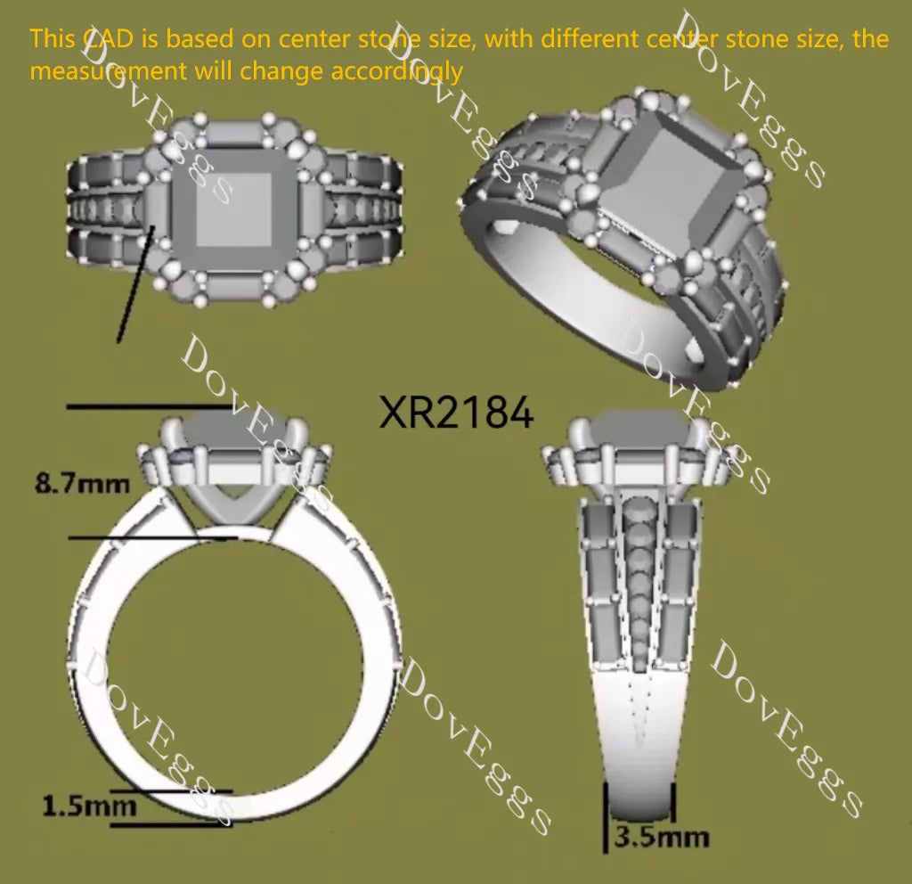 Princess halo pave art deco moissnaite engagement ring| DovEggs