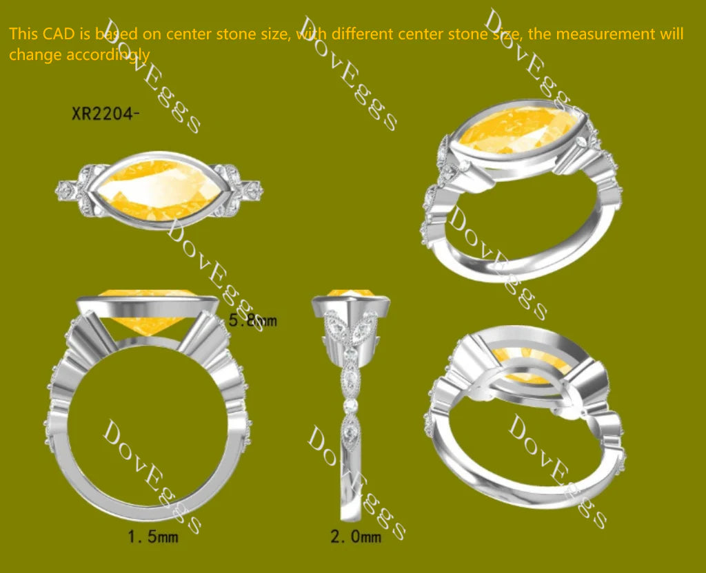 Art deco side stones east to west direction engagement ring only semi-mount only(Exclusively to DovEggs Stones)