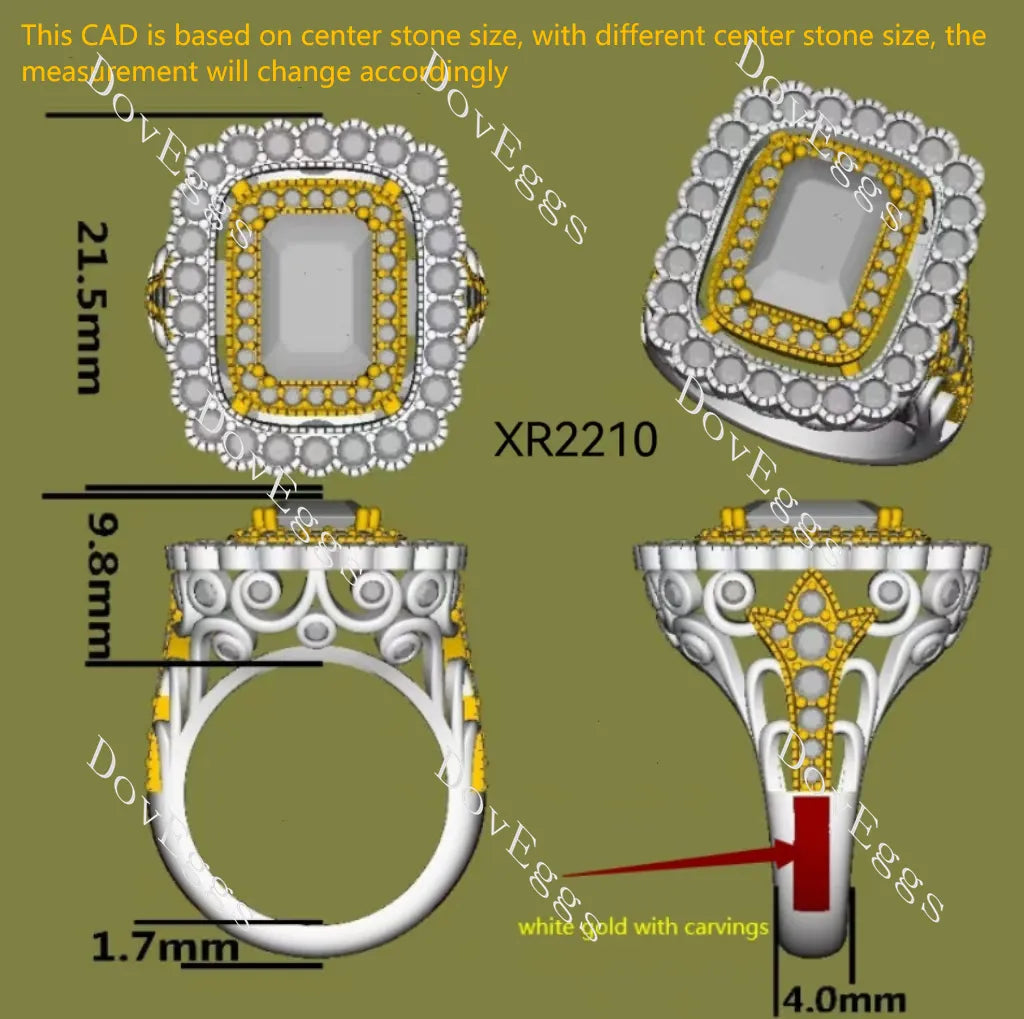 Radiant halo vintage pave moissnaite engagement ring| DovEggs
