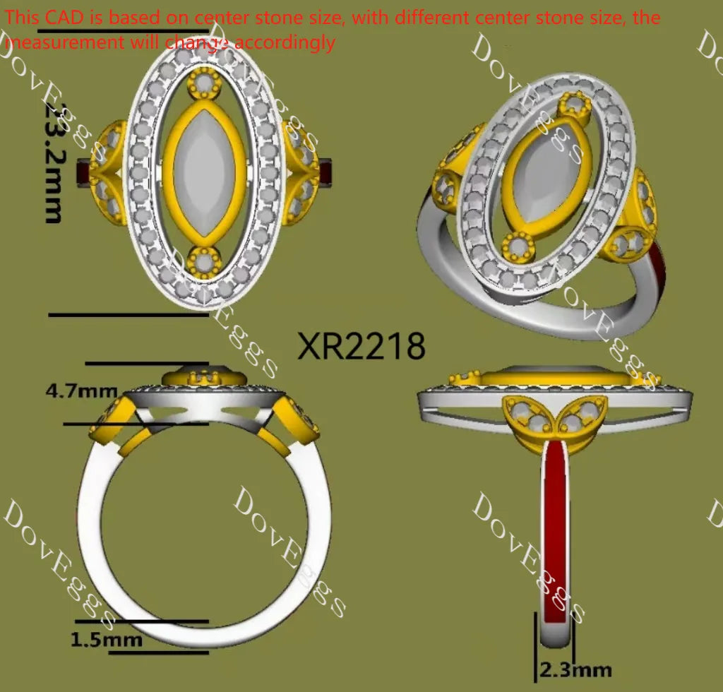 Marquise bezel art deco vintage pave moissnaite engagement ring| DovEggs