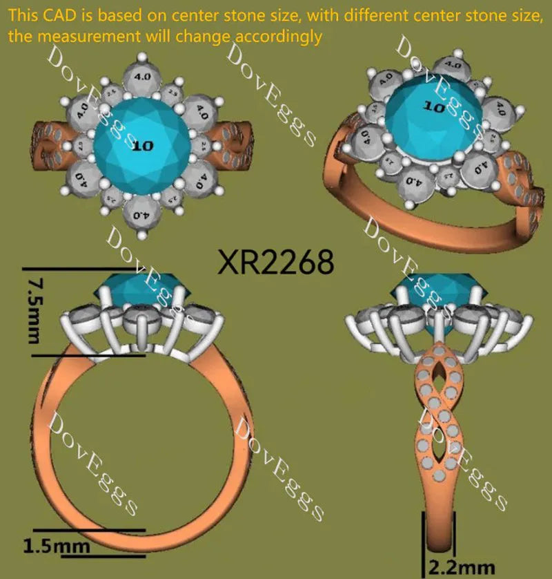 Floral halo engagement ring semi-mount only(Exclusively to DovEggs Stones)