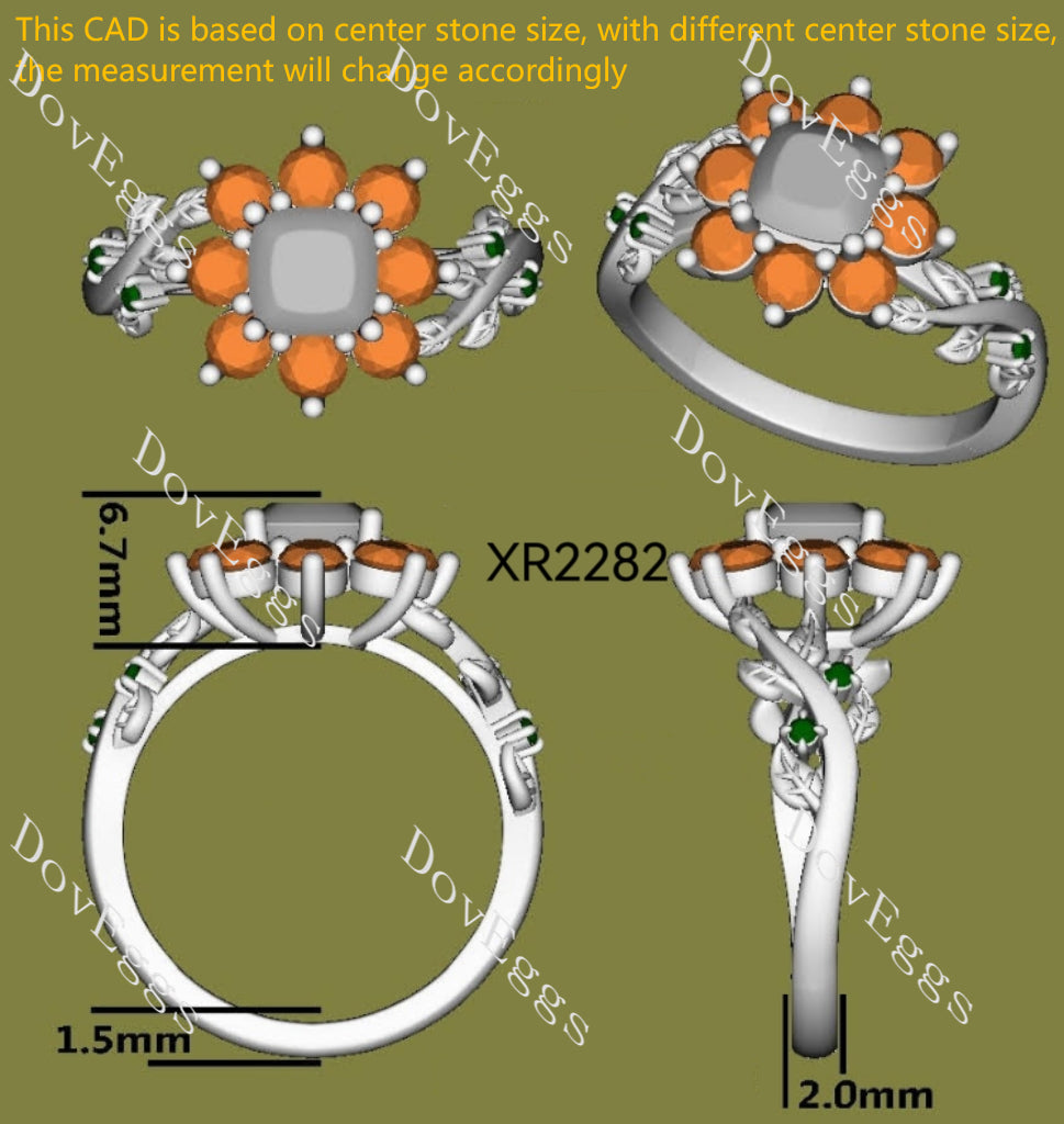 Cushion floral art deco colored gem engagement ring | DovEggs