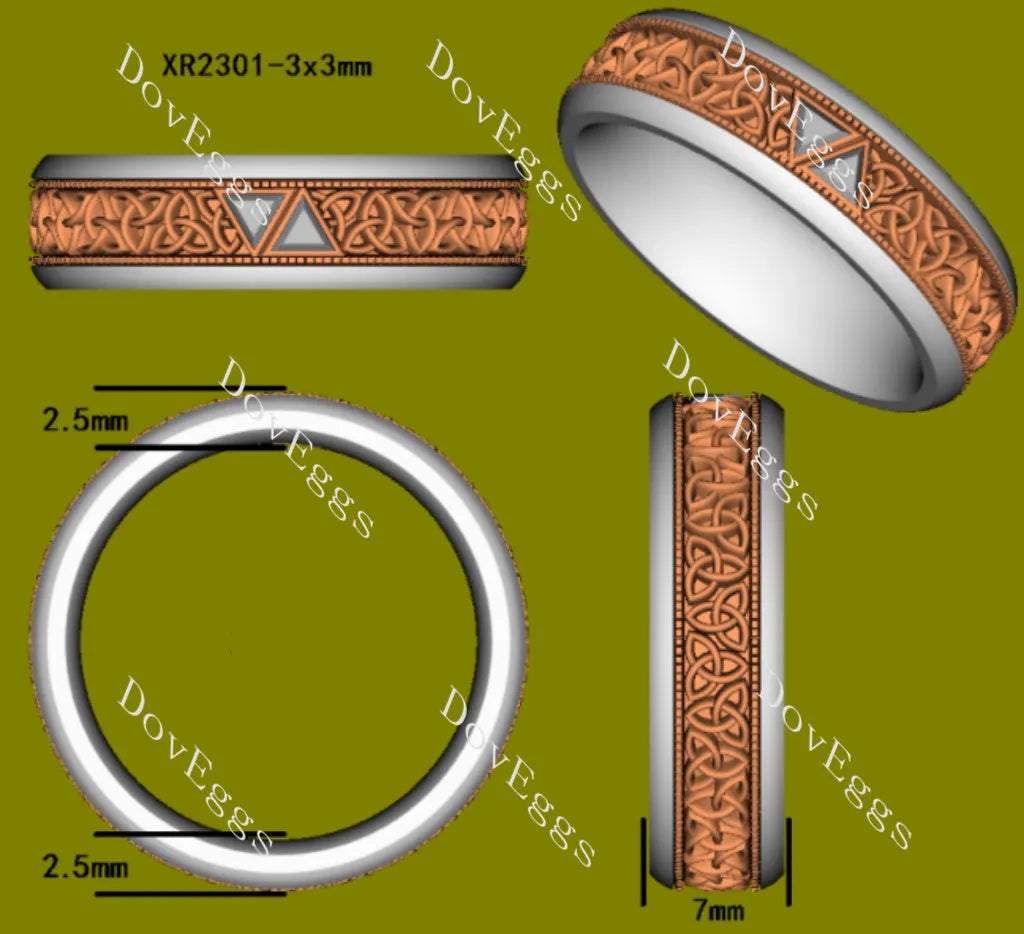 Tracy's triangle engraving art deco wedding band-7mm band width | Doveggs