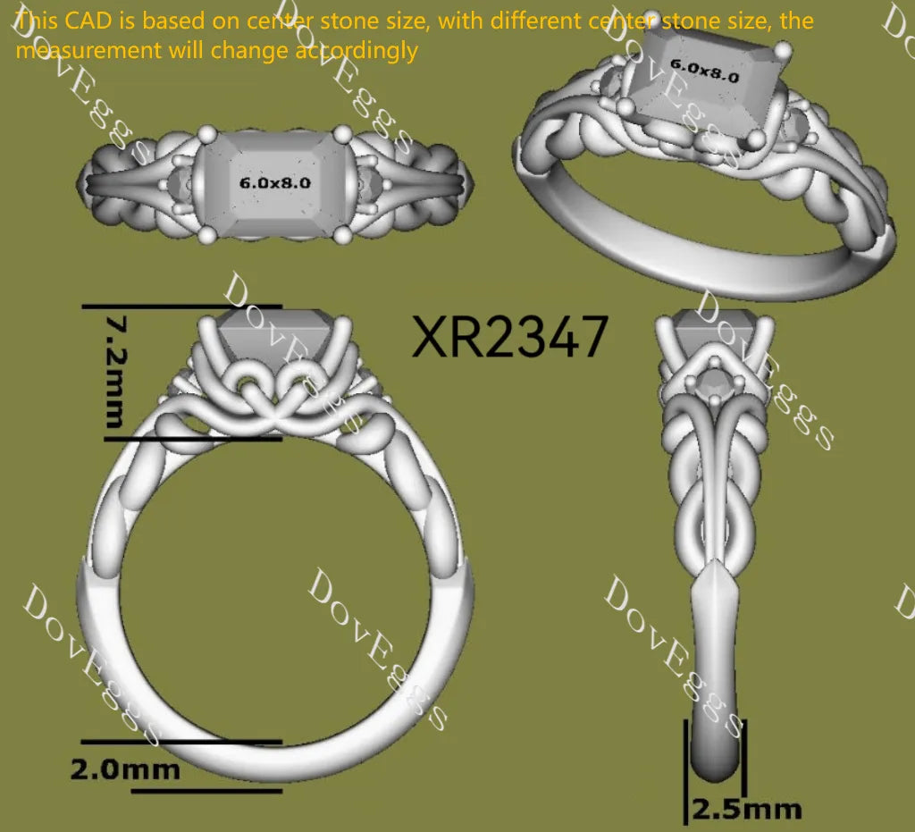 Radiant vintage side stones pattern braided moissanite engagement ring| DovEggs