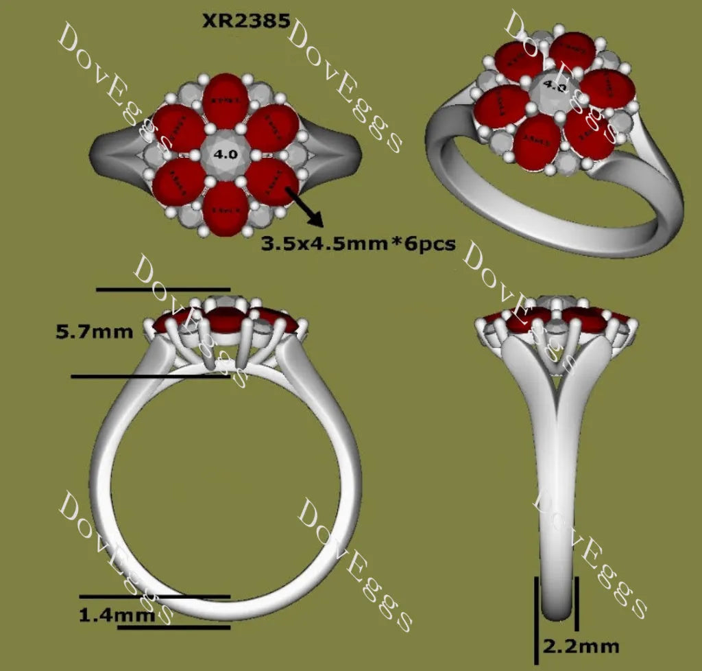 Round oval floral colored gem/moissanite engagement ring/wedding band| Doveggs