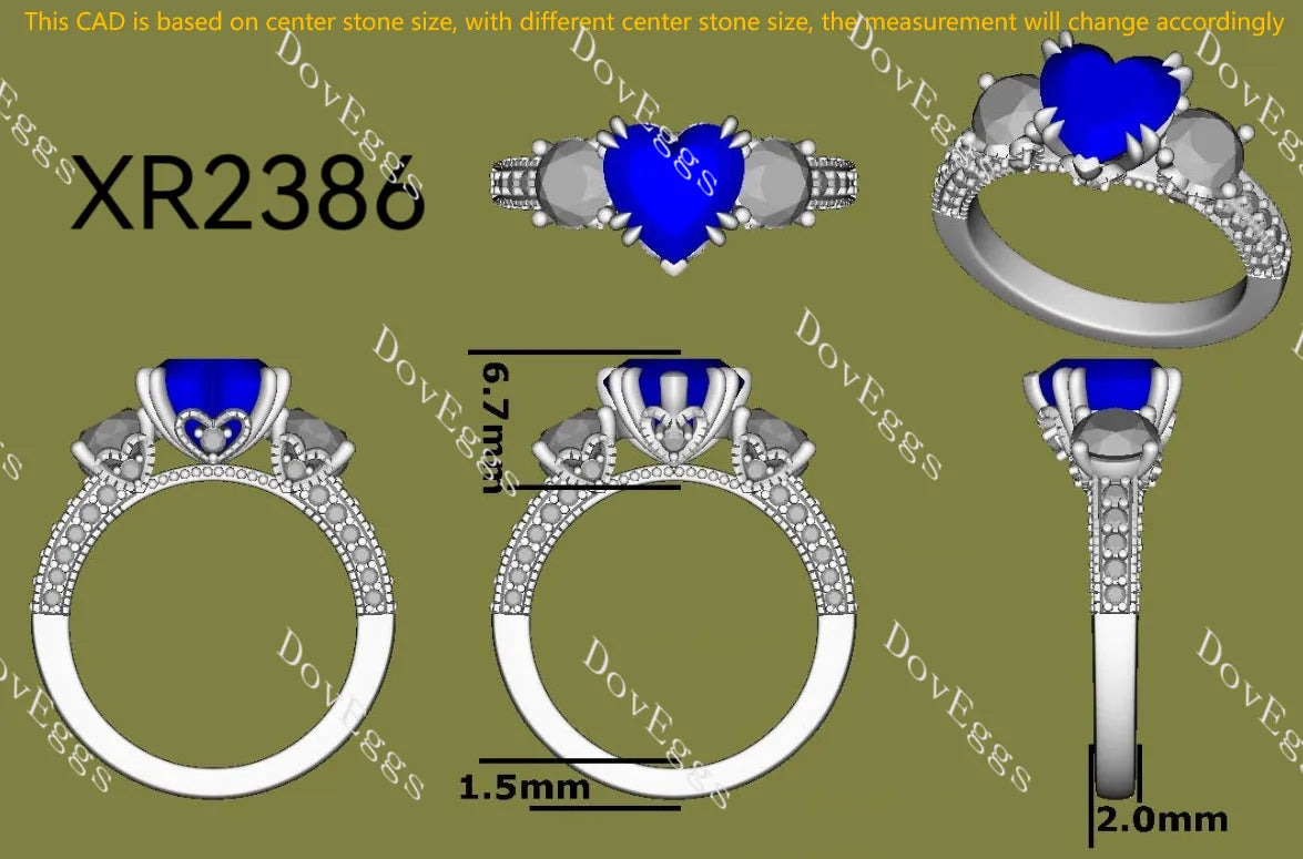 Heart octagon three stones pave vintage engagement ring| DovEggs
