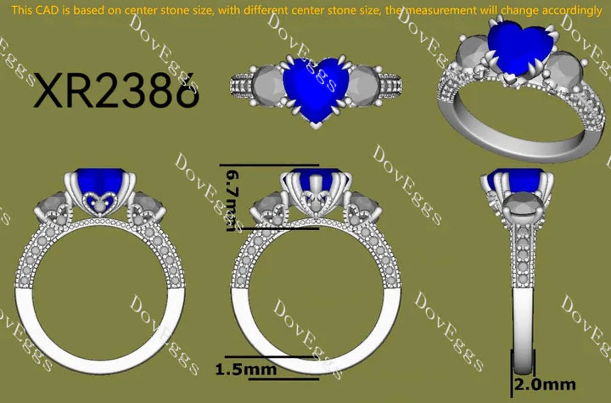 Three stones pave vintage lab diamond engagement ring only semi-mount only(Exclusively to DovEggs Stones)