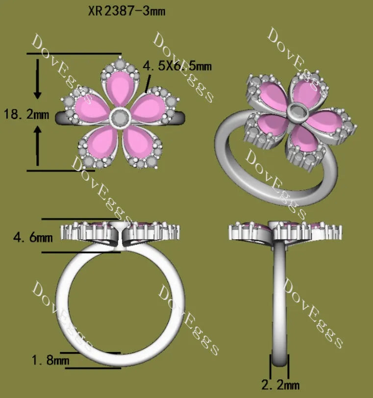The Cherry Blossom Ring by Angel- Pear floral art deco colored gem engagement ring/wedding band| Doveggs