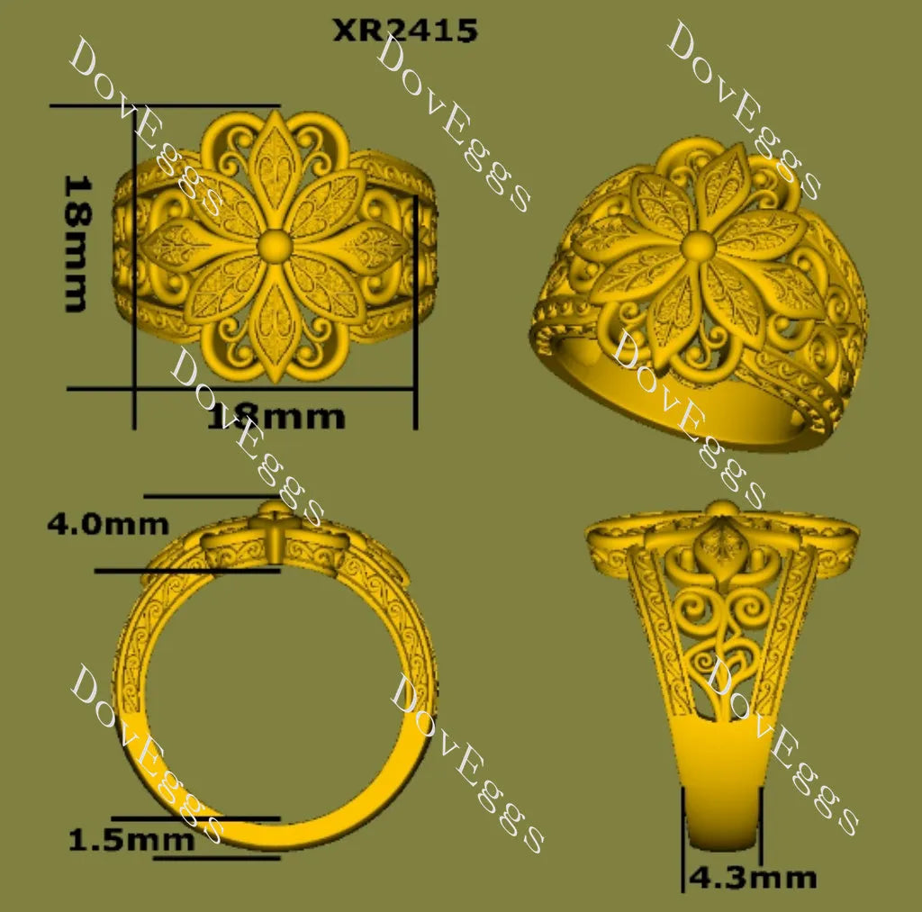 Vintage-Inspired floral carving plain band engagement ring| Doveggs