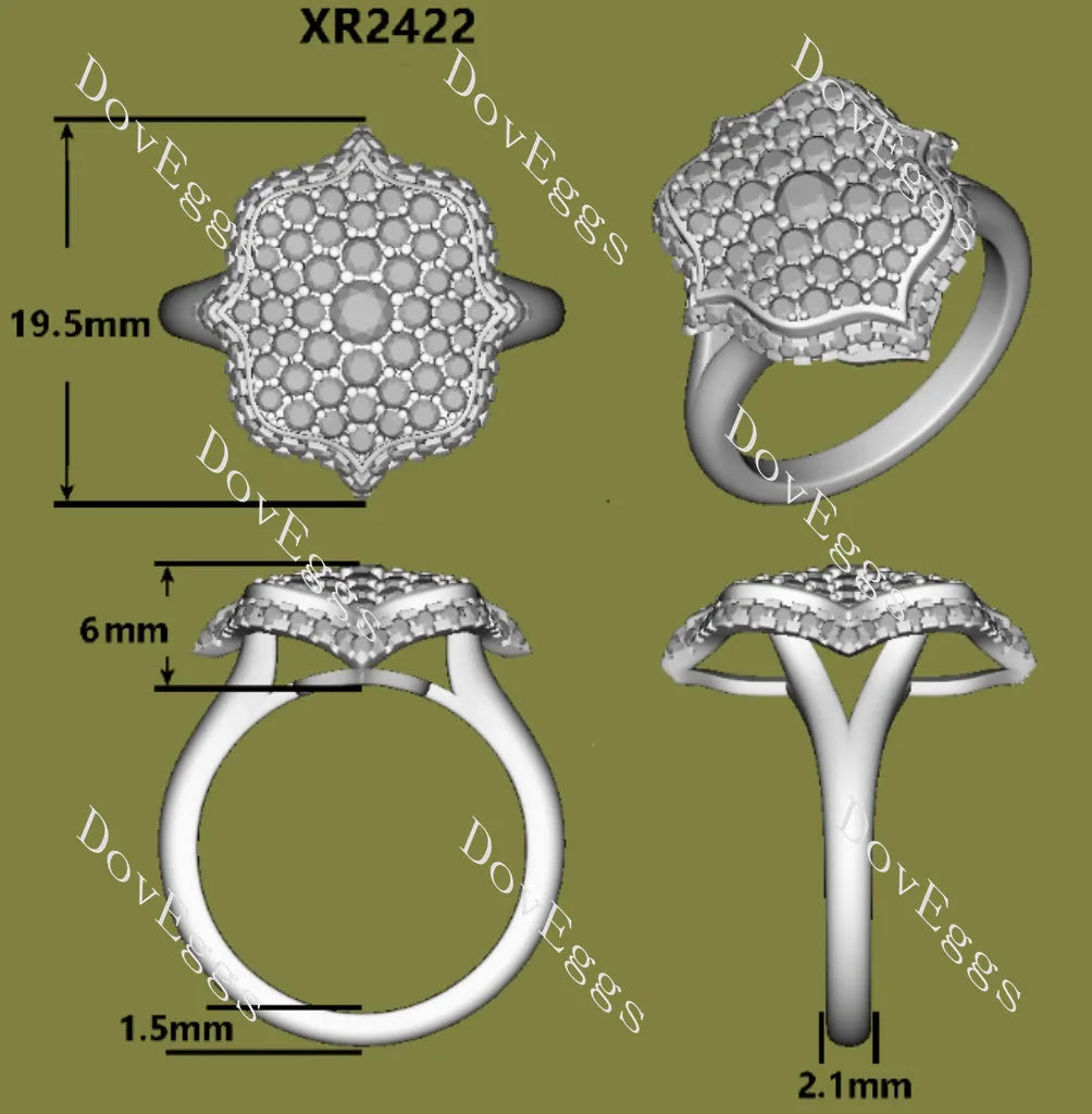 Round lotus art deco moissanite/lab grown diamond engagement ring| Doveggs