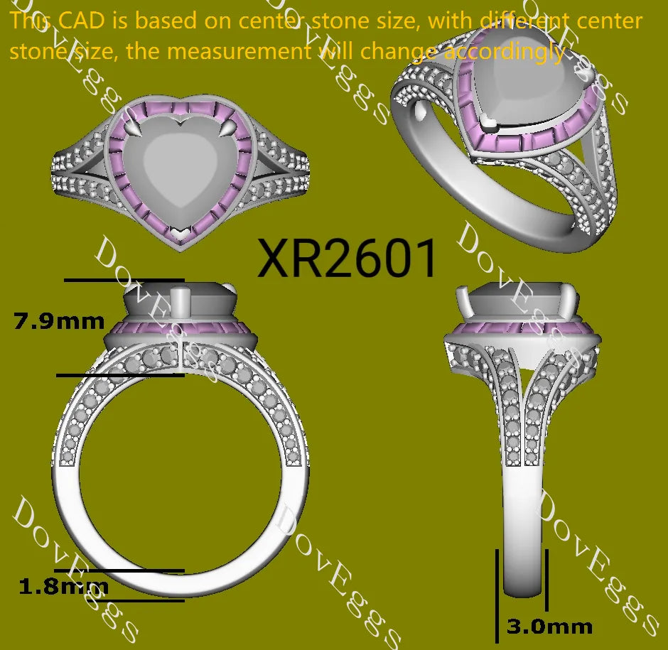 Beth's Bella-Heart halo split shanks pave moissanite engagement ring| DovEggs