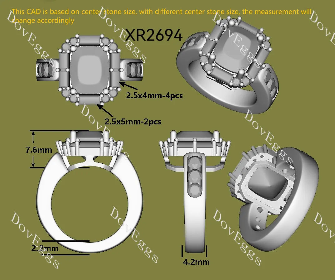 Cushion halo art deco moissanite engagement ring| DovEggs