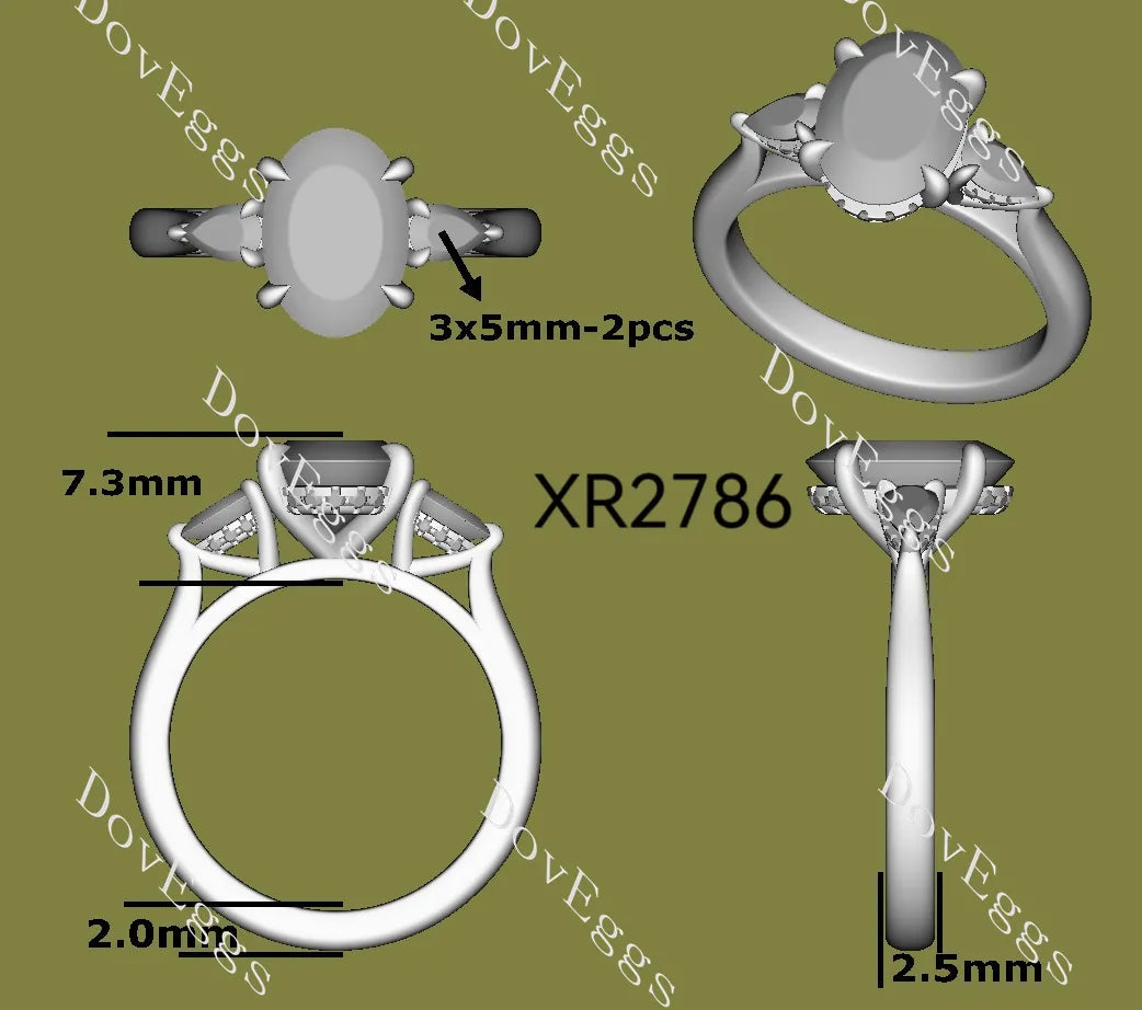 Oval side stones hidden halo moissanite engagement ring| DovEggs