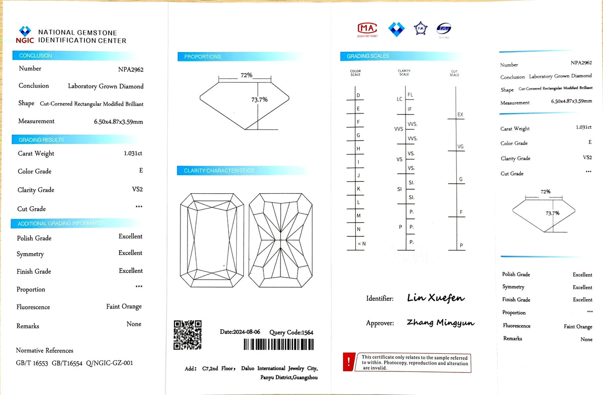 1.031ct Radiant Cut Lab Diamond - E Color VS2 | Doveggs Certified