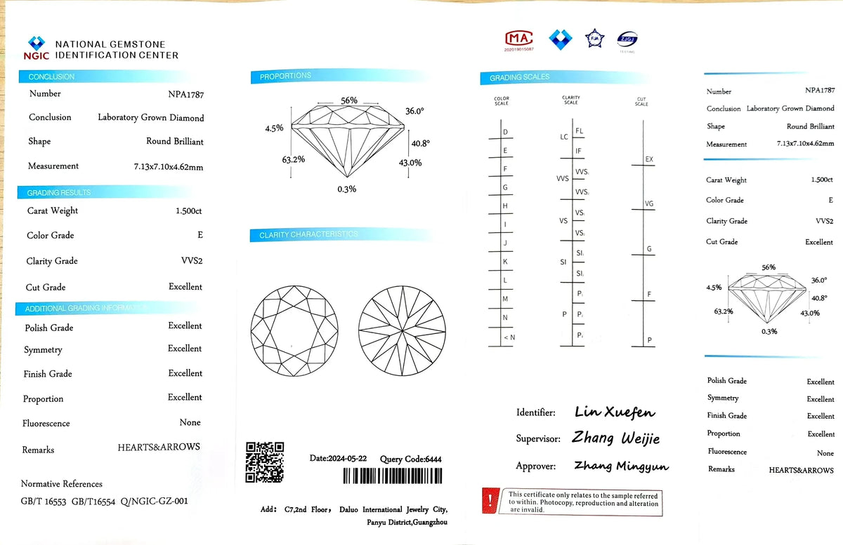 1.500ct Round Brilliant Cut Lab Diamond - E Color VVS2 | Doveggs Certified