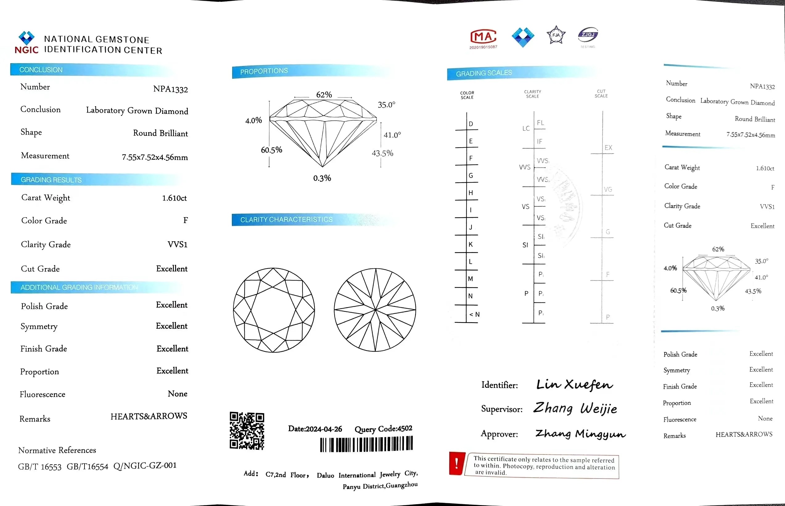 1.610ct Round Cut Lab Diamond - F Color VVS1 | Doveggs Certified