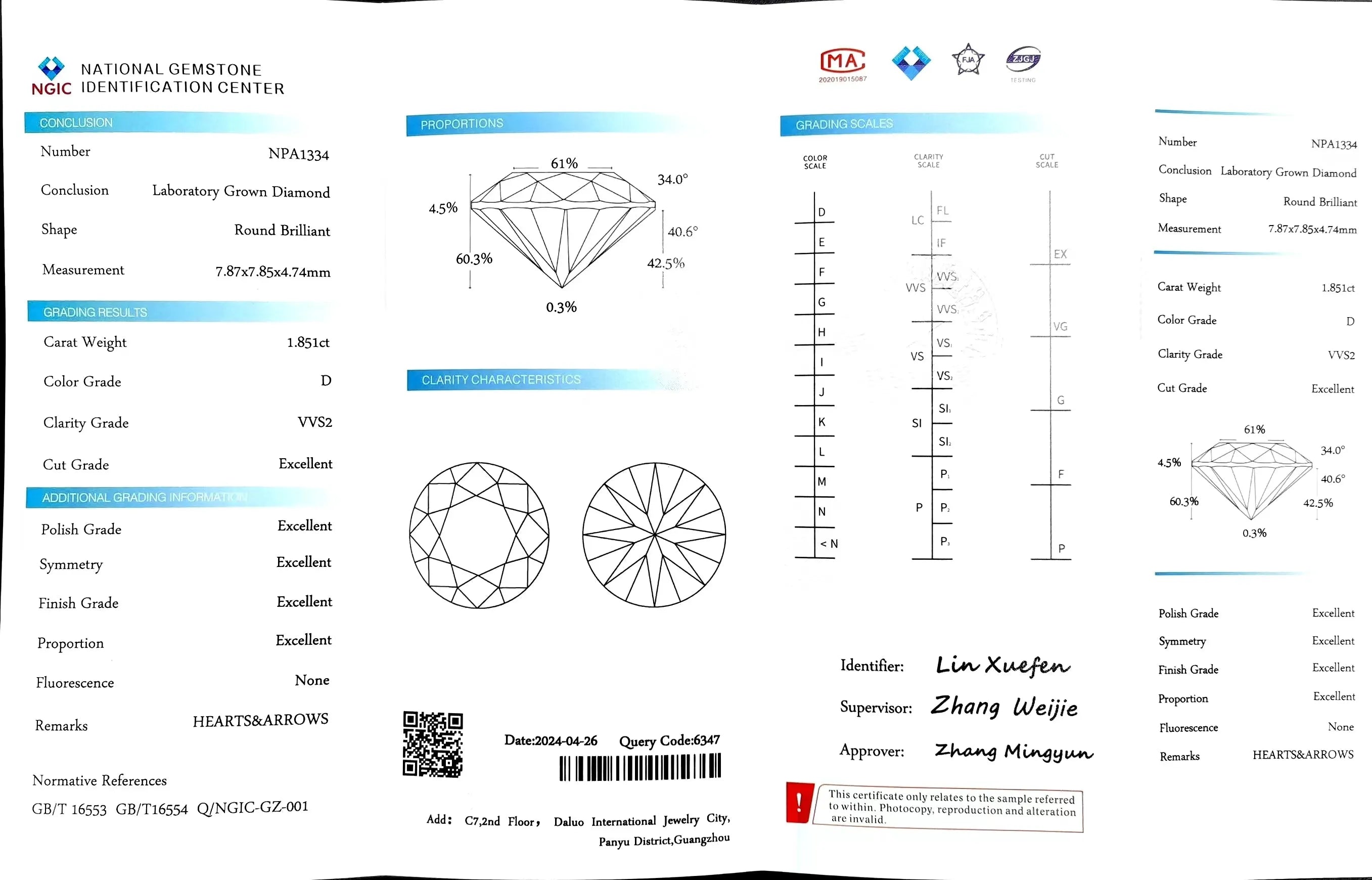 1.851ct Round Cut Lab Diamond - D Color VVS2 | Doveggs Certified