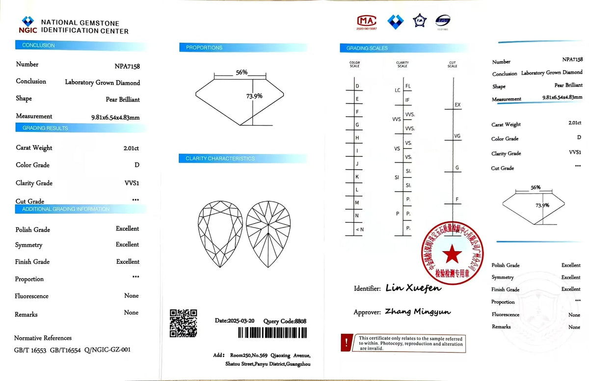 2.01ct Pear Cut Lab Diamond - D Color VVS1 Clarity | Doveggs Certified