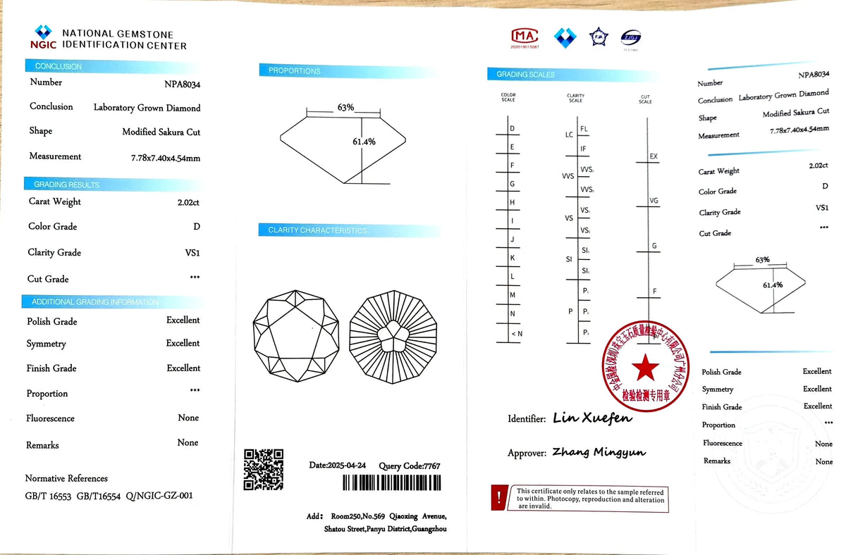 2.02ct Modified Sakura Cut Lab Diamond - D Color VS1 | Doveggs Certified