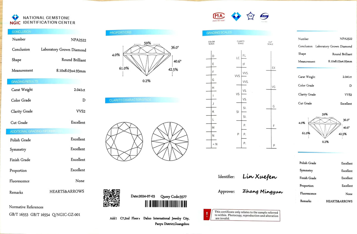 2.041ct Round Lab Diamond - D Color VVS2 | Doveggs Certified